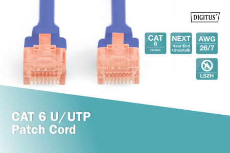 Патч-корд DIGITUS CAT 6 UTP, 10м, AWG 26/7, Cu, LSZH, синій - фото 2