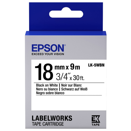 Картридж зі стрічкою Epson LK5WBN принтерів LW-400/LW-400VP/LW-600P/LW-700/LW-Z710/LW-900P/LW-1000P/LW-Z5000BE Std Blk/Wht 18mm/9m - фото 1