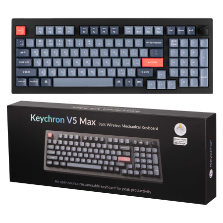 Keychron Клавіатура механічна Keychron V5 Max 100Key, Gateron Jupiter Banana, Knob, WL/BT/USB-A, Hot-Swap, QMK, EN/UKR, RGB, чорний - фото 13